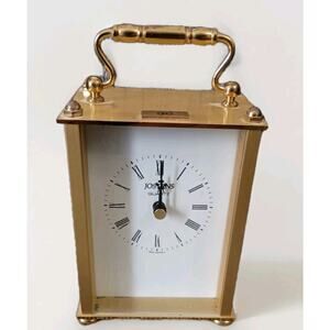 Vintage W. Germany Jostens Quartz Brass Carriage Clock Brockway Glass Emblem